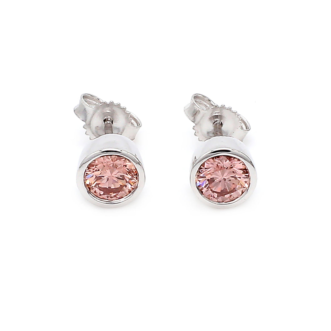 0.78CTTW Lab-Created Diamond Pink Bezel Set Stud Earrings in 14K White Gold
