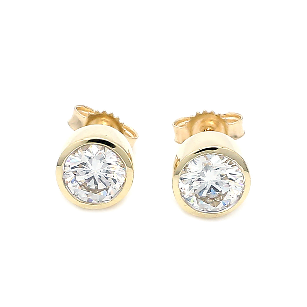 1.26CTTW Lab-Created Diamond Bezel Set Stud Earrings in 14K Yellow Gold