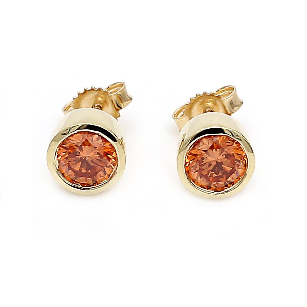 1.28CTTW Lab-Created Diamond Orange Bezel Set Stud Earrings in 14K Yellow Gold