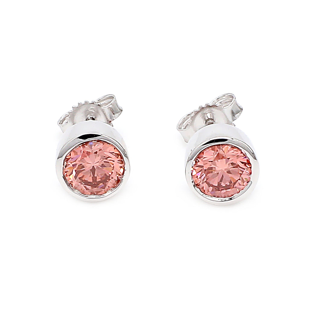 1.20CTTW Lab-Created Diamond Pink Bezel Set Stud Earrings in 14K White Gold