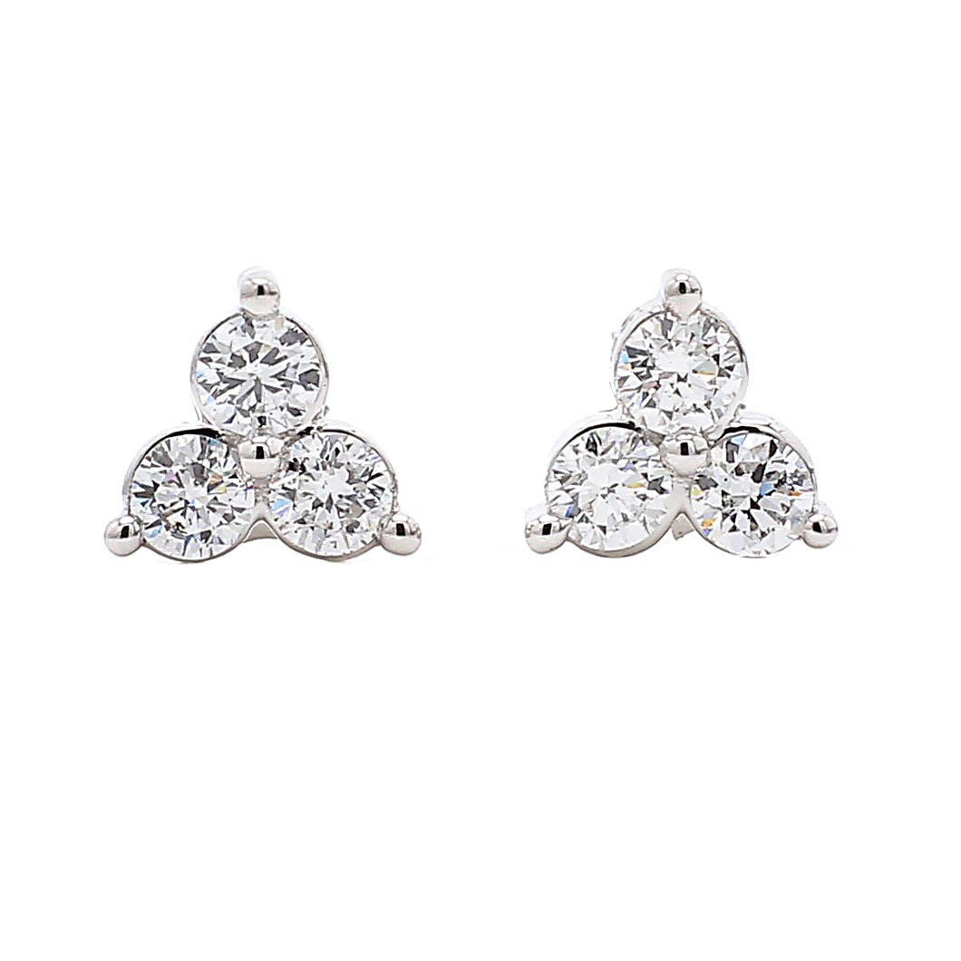 1.00CTTW Lab-Created Diamond 3 Stone Stud Earrings in 14K White Gold