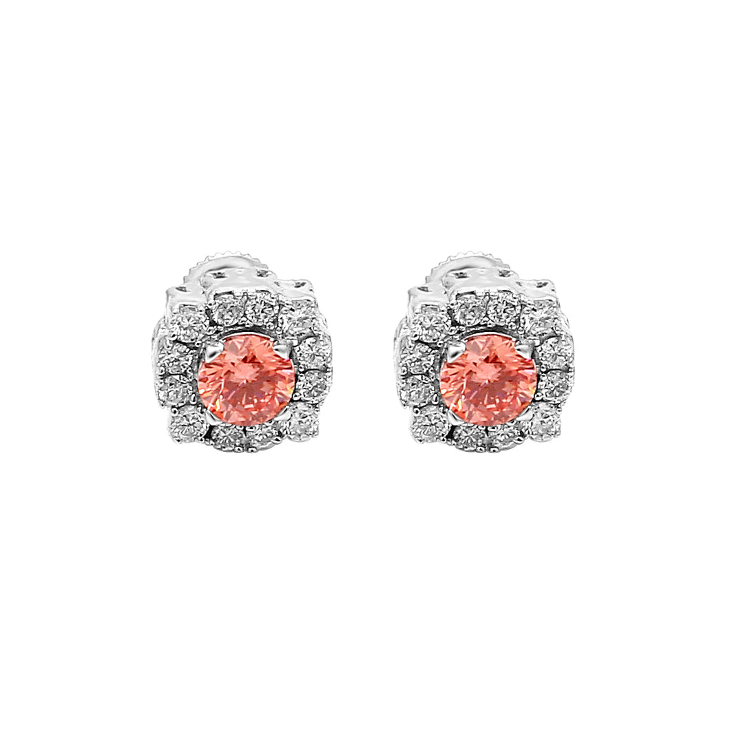 1.00 ctw. Lab-Created Pink & White Diamond Halo Earrings in 14K White Gold