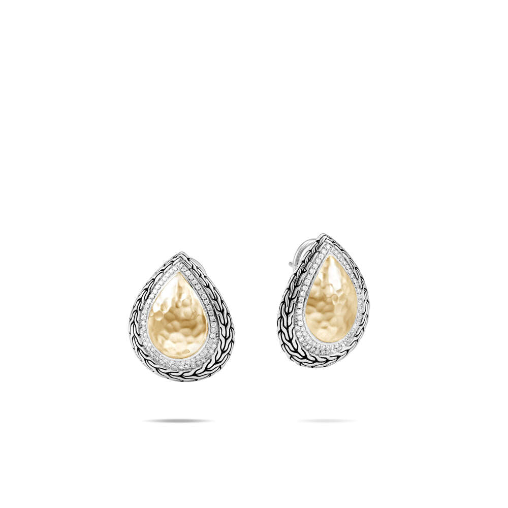 Classic Chain Hammered Earring with Diamonds