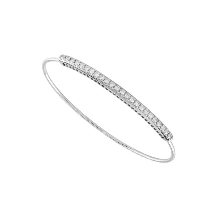 14K White Gold 1.00 ct. tw. Pave Diamond Bar Flexible Bangle