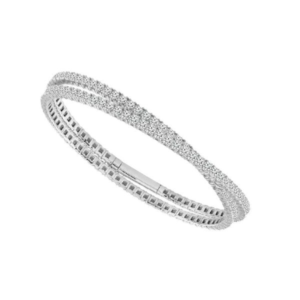 14K White Gold 6.50 ct. tw. Pave Diamond Double Row Flexible Bangle