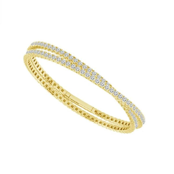 14K Yellow Gold 6.50 ct. tw. Pave Diamond Double Row Flexible Bangle