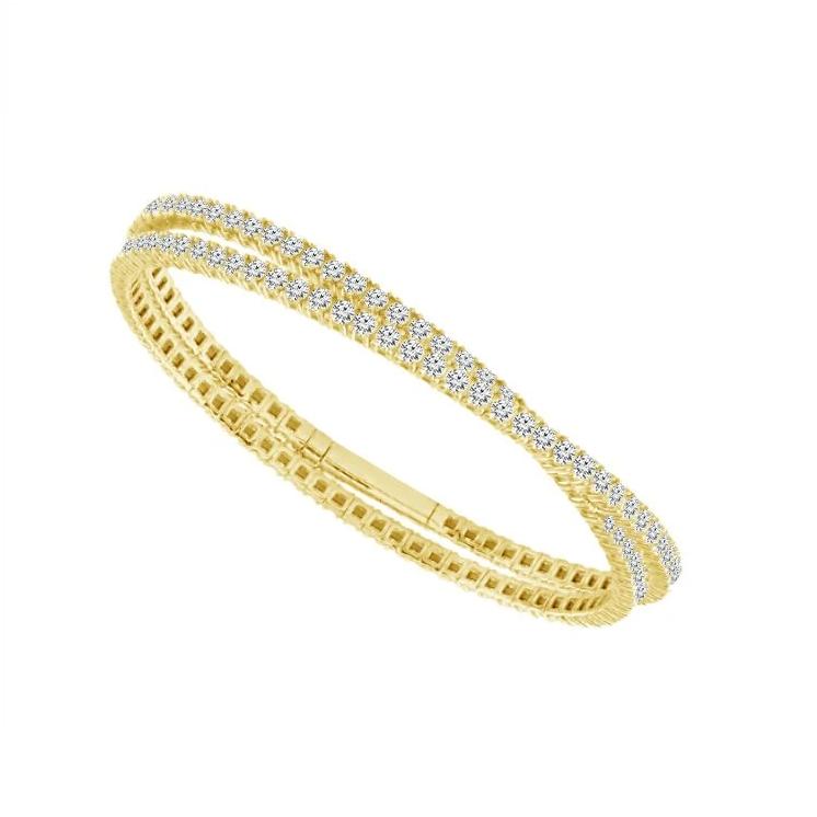 14K Yellow Gold 6.50 ct. tw. Pave Diamond Double Row Flexible Bangle