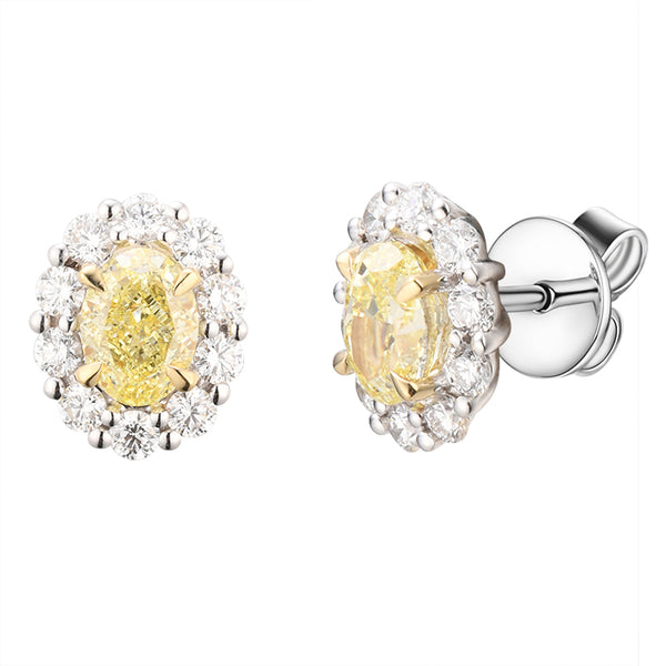 18K Yellow & White Gold 2.11CTW Yellow & White Diamond Earrings