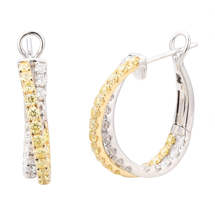 18K Yellow & White Gold 1.74CTW Yellow & White Diamond Hoop Earrings