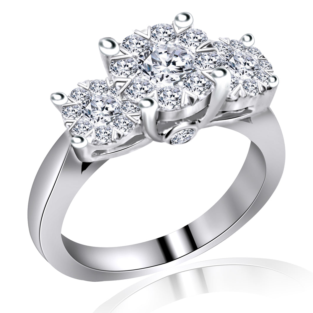 14k White Gold Three Stone Cluster Diamond Ring (1.15 ct. tw.)