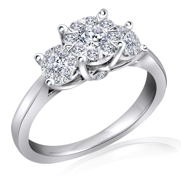 14k White Gold Three Stone Cluster Diamond Ring (0.55 ct. tw.)