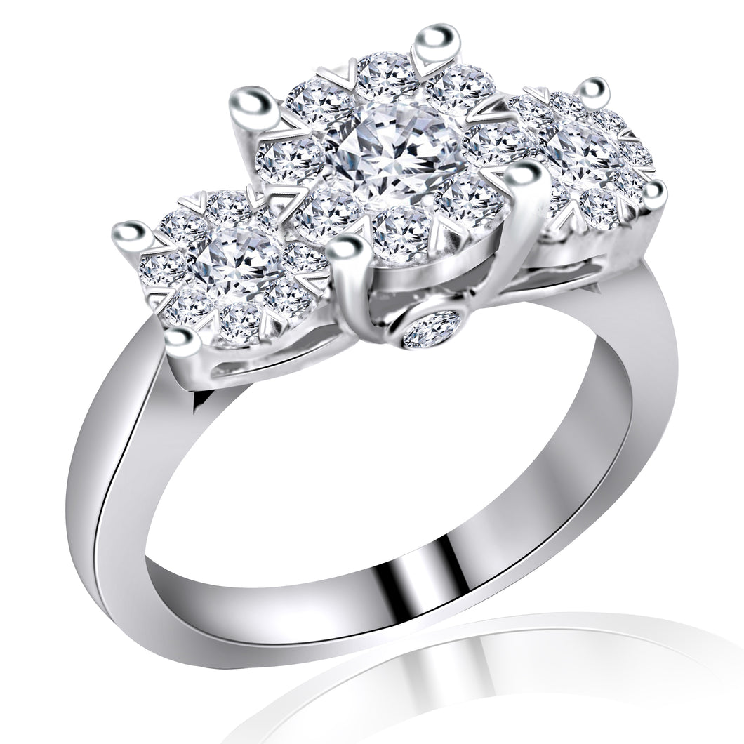 14k White Gold Three Stone Cluster Diamond Ring (1.50 ct. tw.)