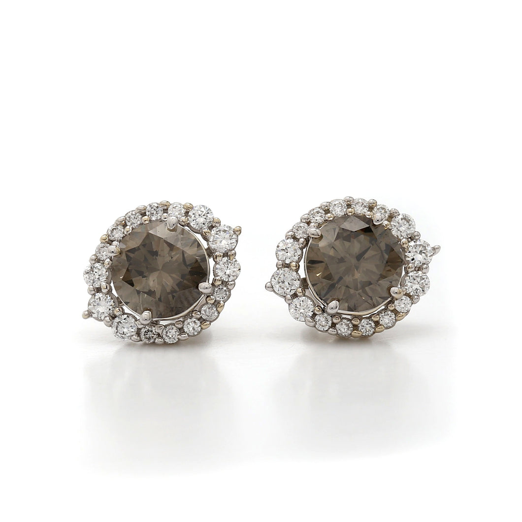2.85 ctw. Lab-Created Olive & White Diamond Halo Earrings in 14K White Gold