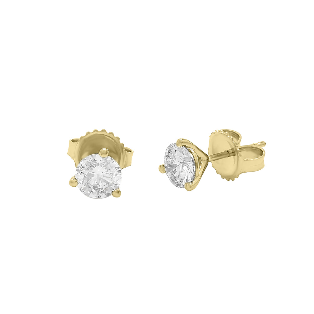 Lab-Created Diamond 3-Prong Martini Stud Earrings in 14K Yellow Gold