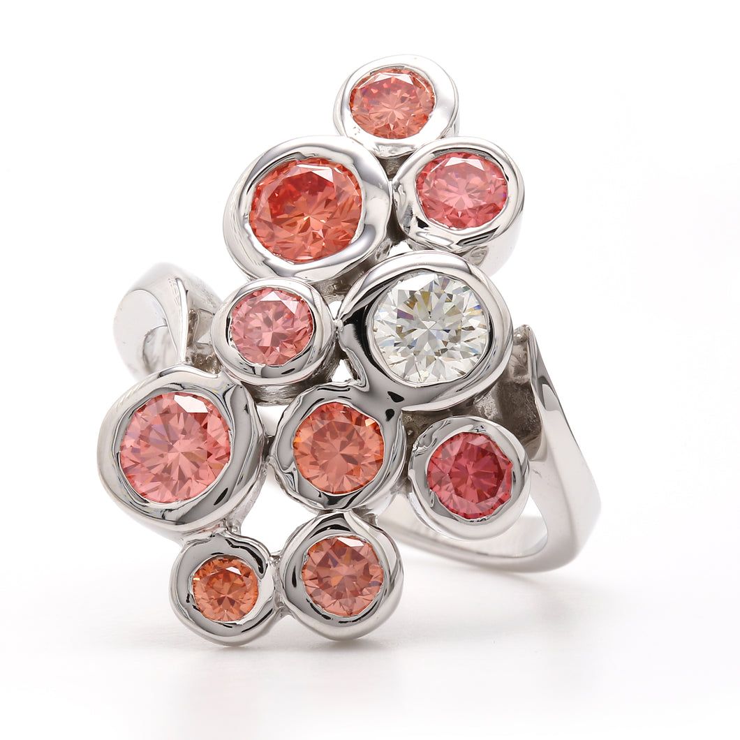 2.00CTTW Lab-Created Diamond Pink and White Bezel Set Cluster Ring in 14K White Gold