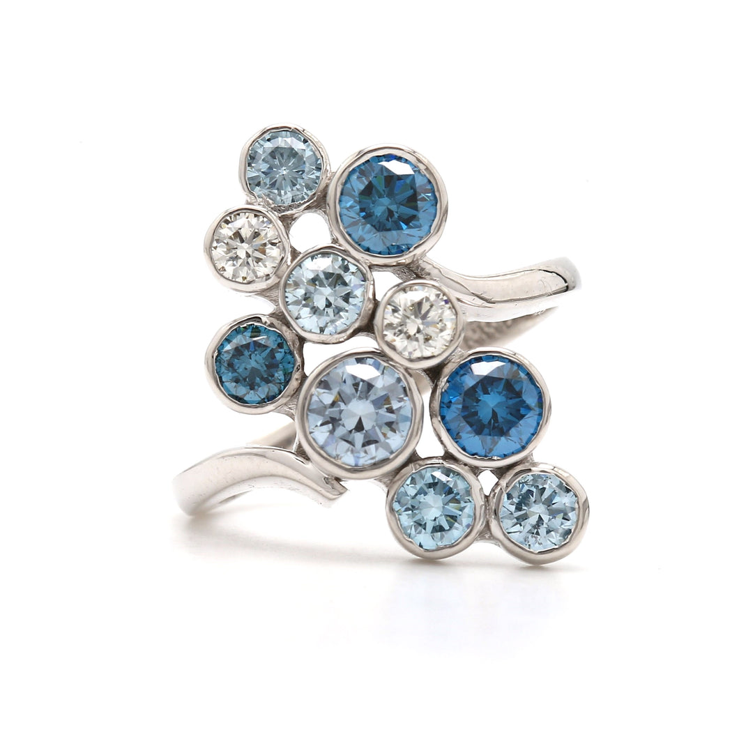 2.00CTTW Lab-Created Diamond Blue and White Bezel Set Cluster Ring in 14K White Gold