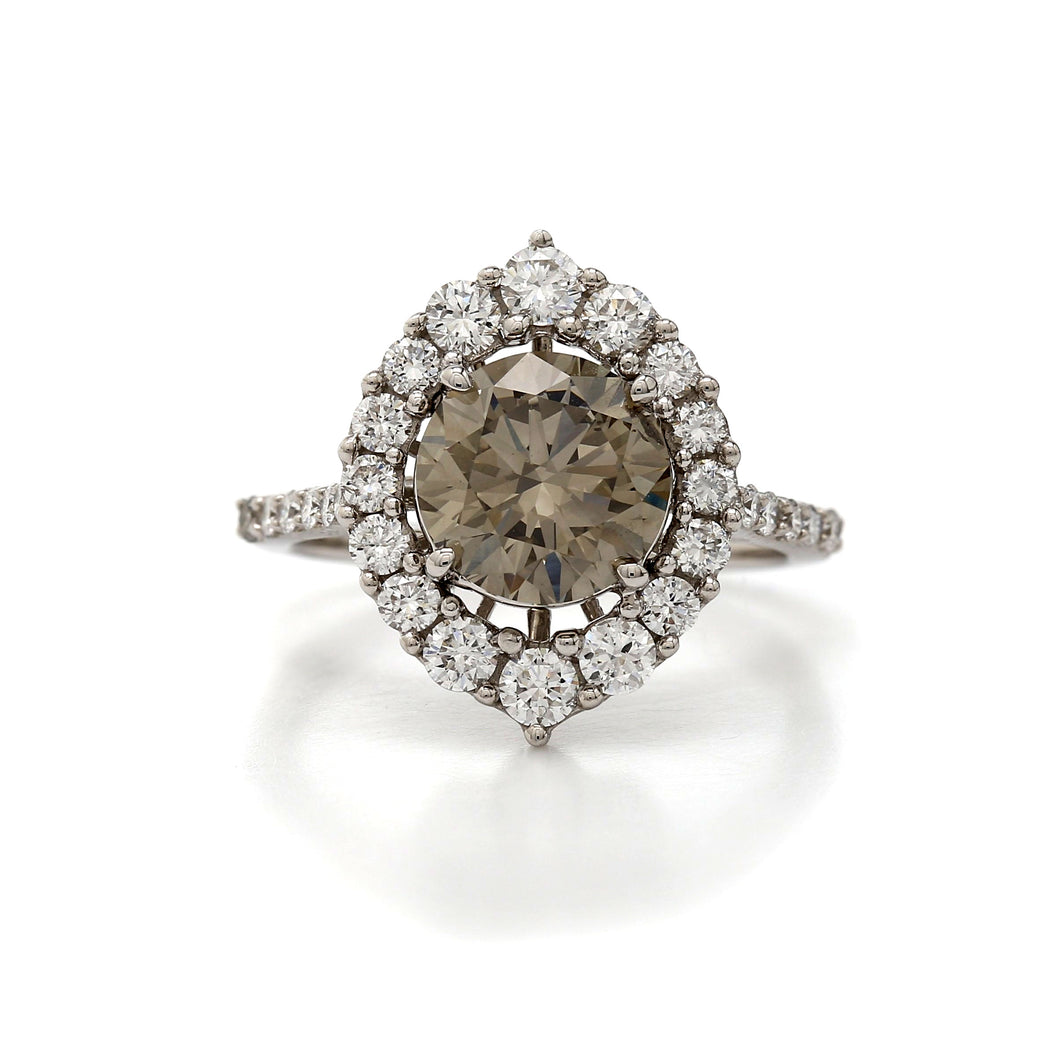 3.45 ctw. Lab-Created Olive & White Diamond Halo Ring in 14K White Gold