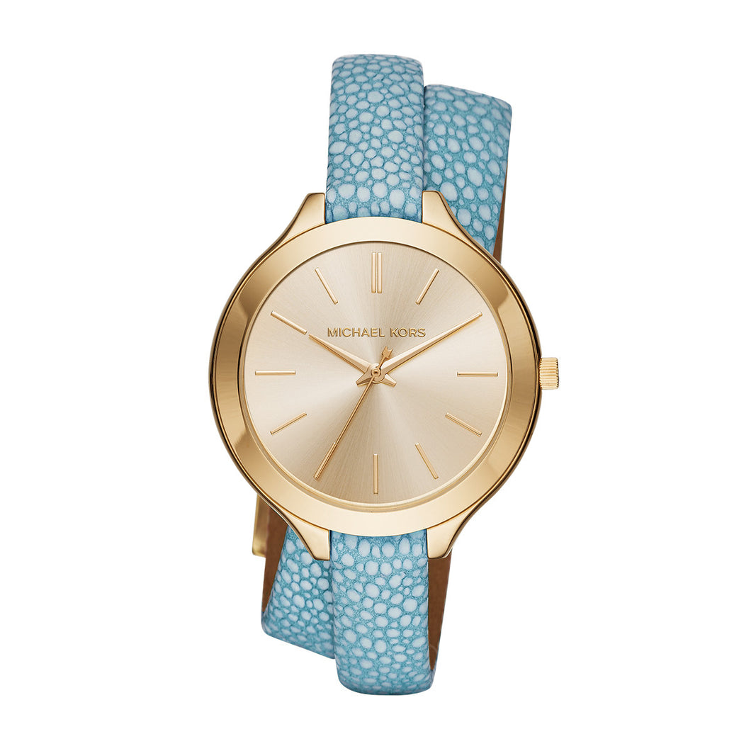 Slim Runway Blue Leather and Gold-Tone 3 Hand Watch