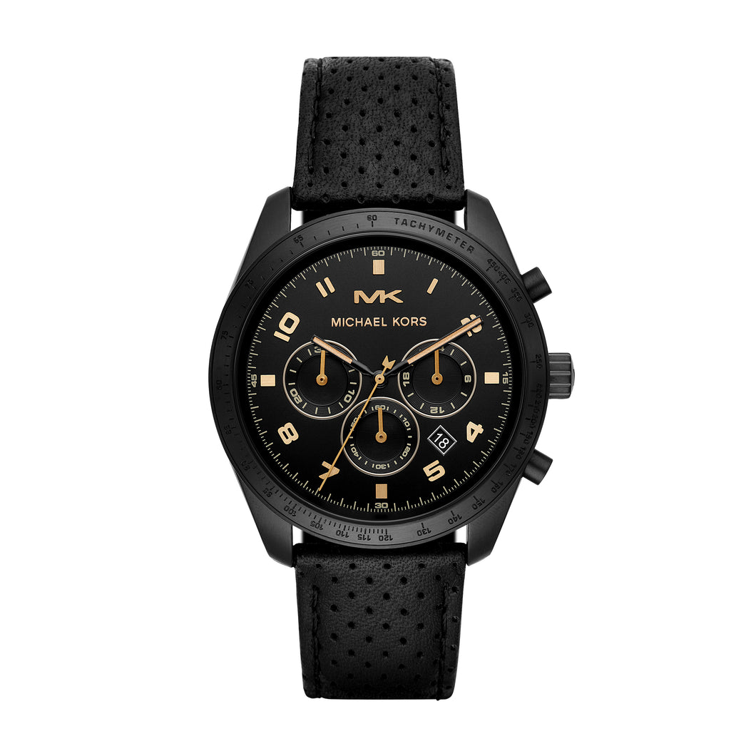 Keaton Black-Tone and Perforated Leather Watch