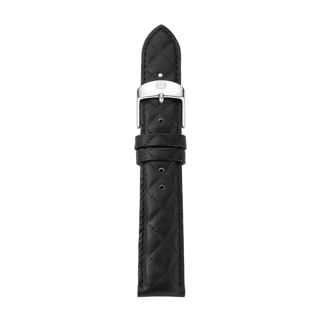 16mm Black Quilted Calfskin Leather Strap