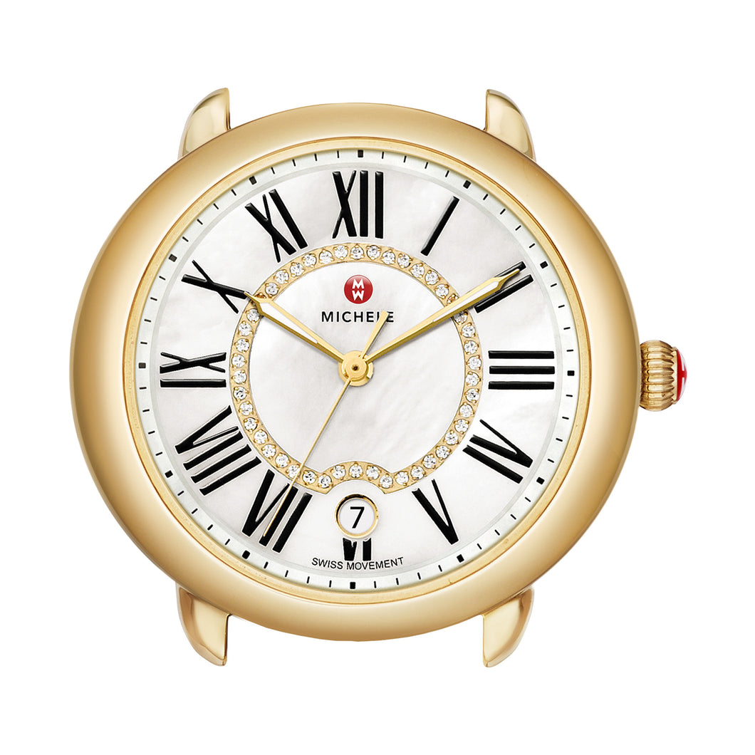 Serein Gold Quartz Mother of Pearl Watch Head with Diamonds
