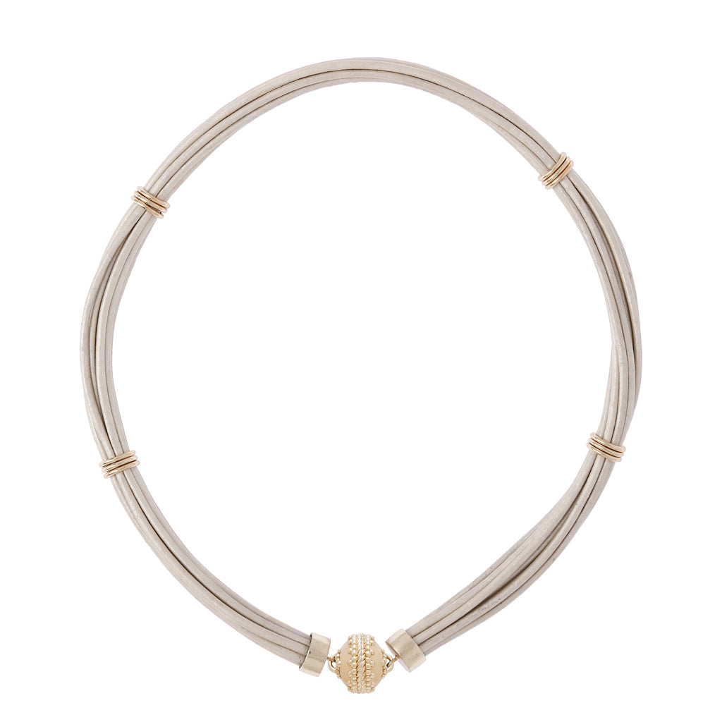The Aspen Leather White Pearl Necklace
