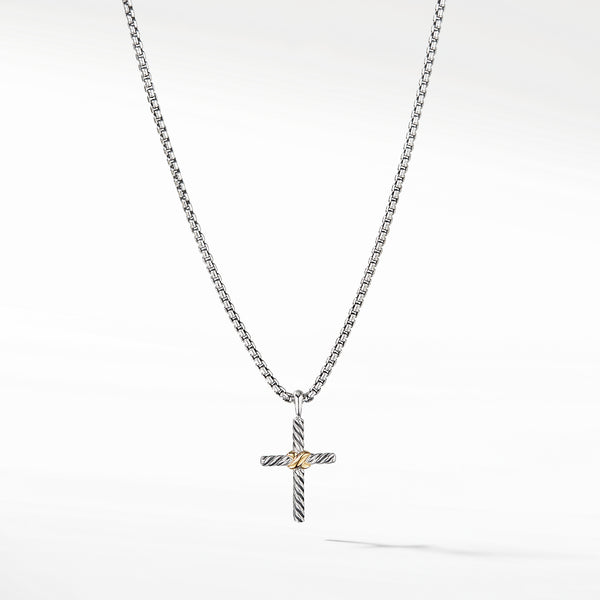 Petite X Cross Necklace in Sterling Silver with 14K Yellow Gold