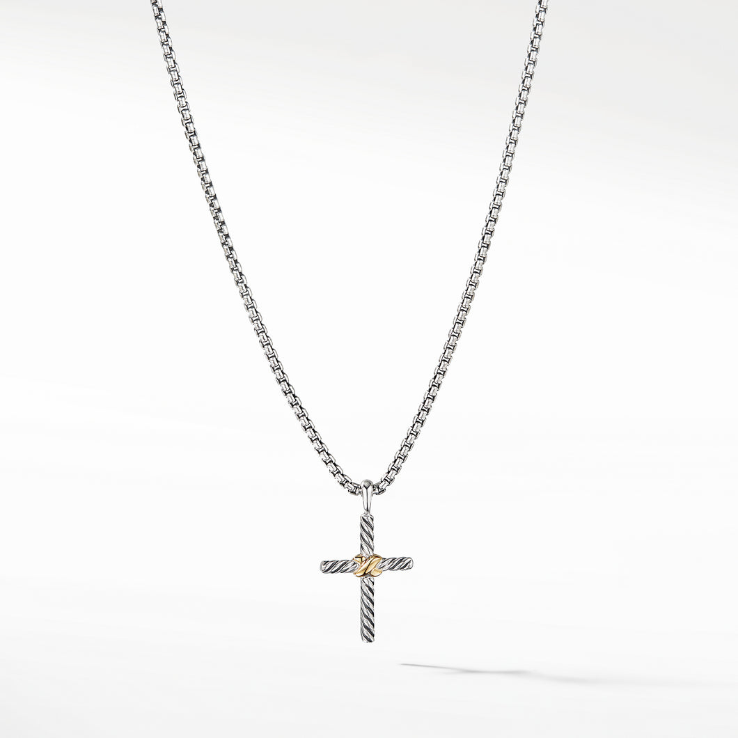 Petite X Cross Necklace in Sterling Silver with 14K Yellow Gold