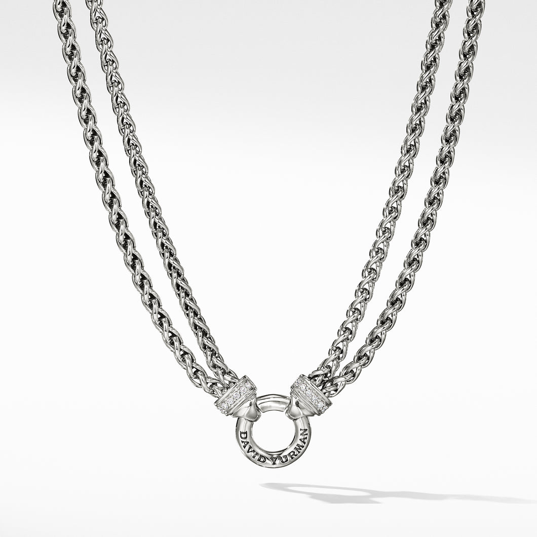 Double Wheat Chain Necklace in Sterling Silver with Pave© Diamonds