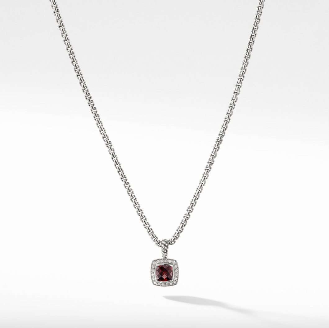 Petite Albion® Pendant Necklace with Garnet and Pavé Diamonds