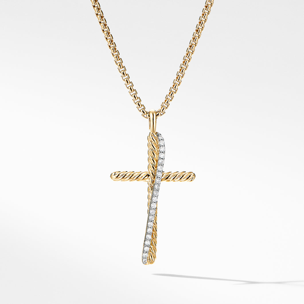 Crossover Cross Necklace in 18K Yellow Gold with Pavé© Diamonds