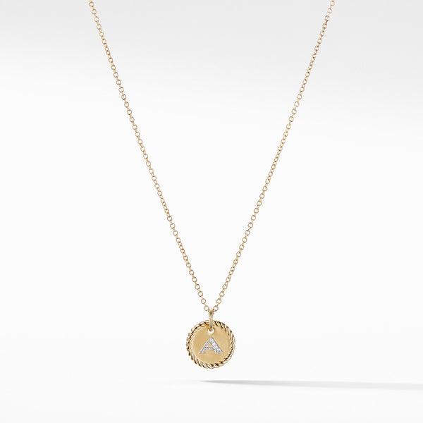 A Initial Charm Necklace in 18K Yellow Gold with Pave© Diamonds
