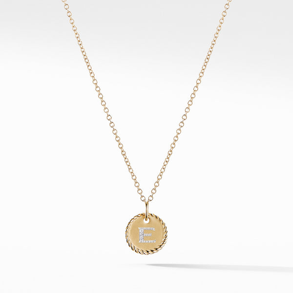E Initial Charm Necklace in 18K Yellow Gold with Pave© Diamonds