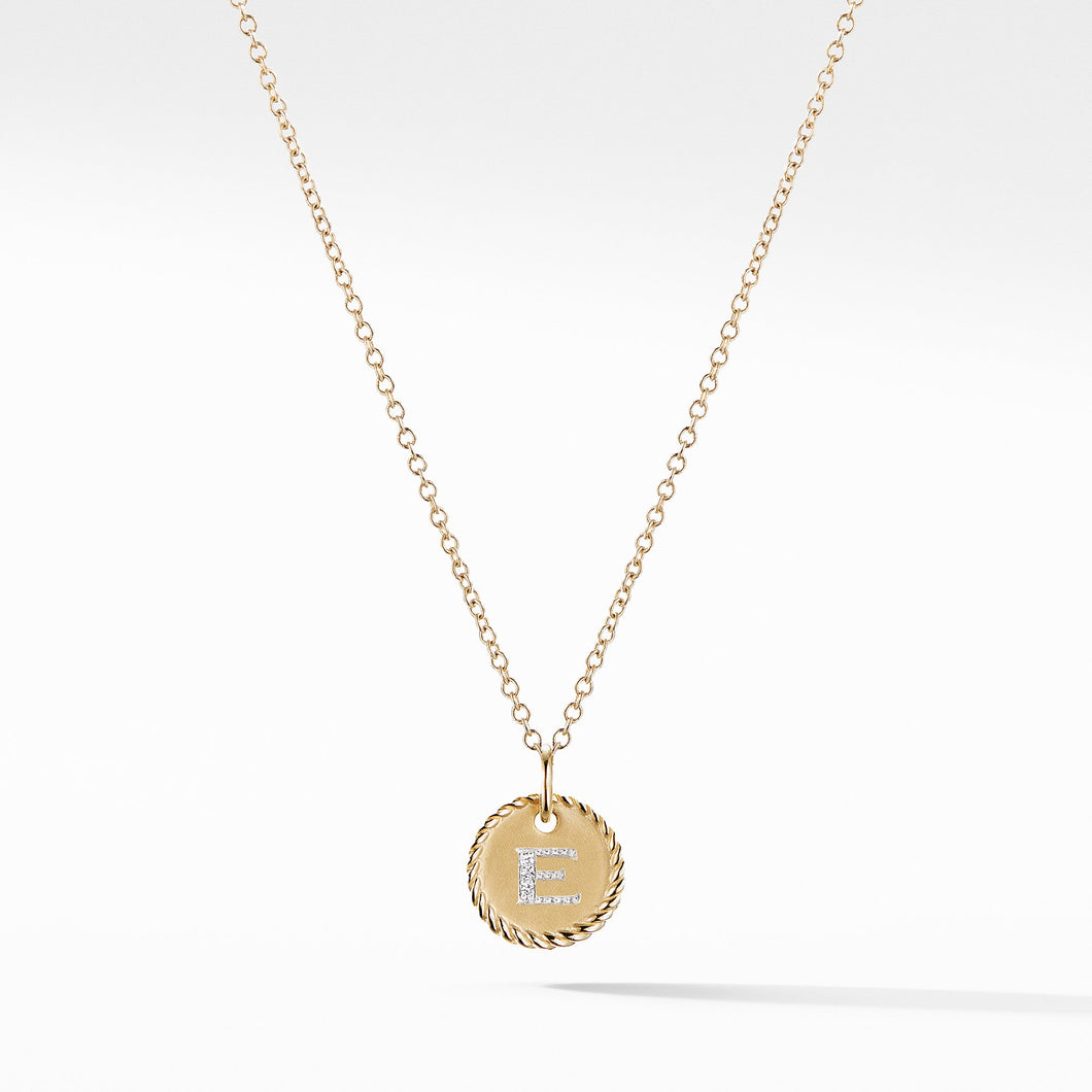 E Initial Charm Necklace in 18K Yellow Gold with Pavé Diamonds