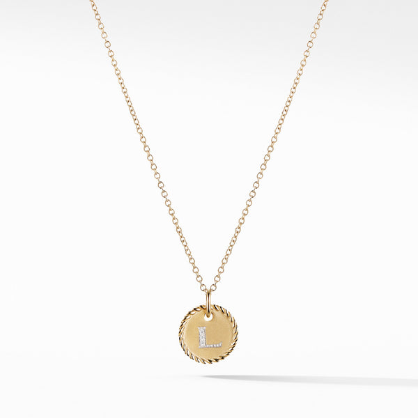 L Initial Charm Necklace in 18K Yellow Gold with Pave© Diamonds