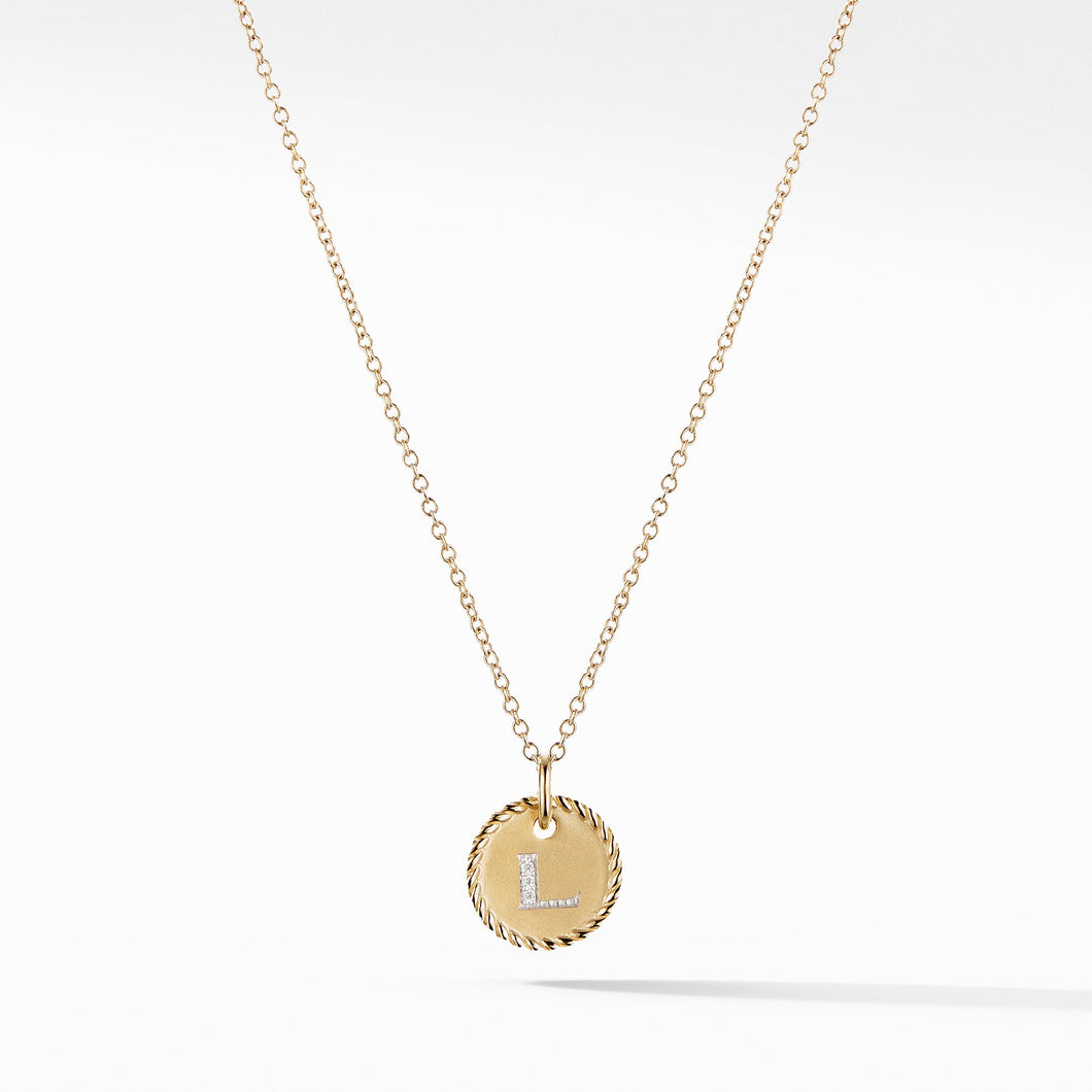 L Initial Charm Necklace in 18K Yellow Gold with Pave© Diamonds