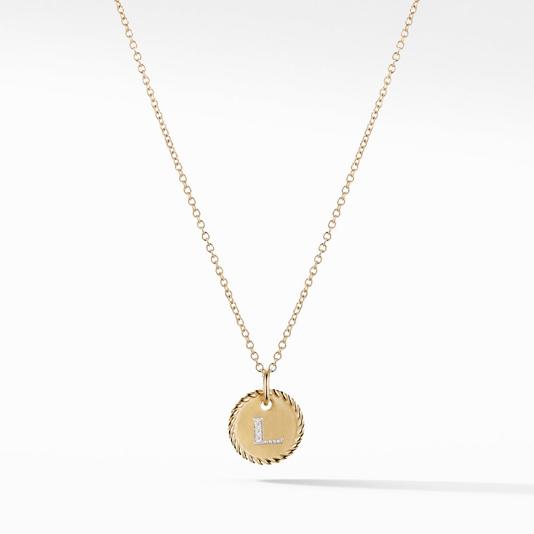 L Initial Charm Necklace in 18K Yellow Gold with Pavé Diamonds