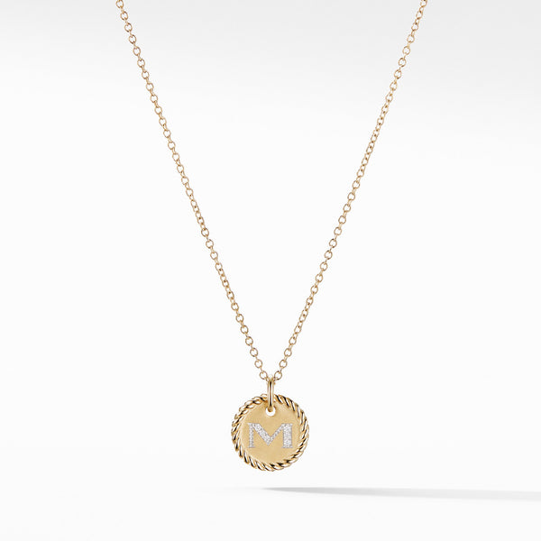 M Initial Charm Necklace in 18K Yellow Gold with Pave© Diamonds