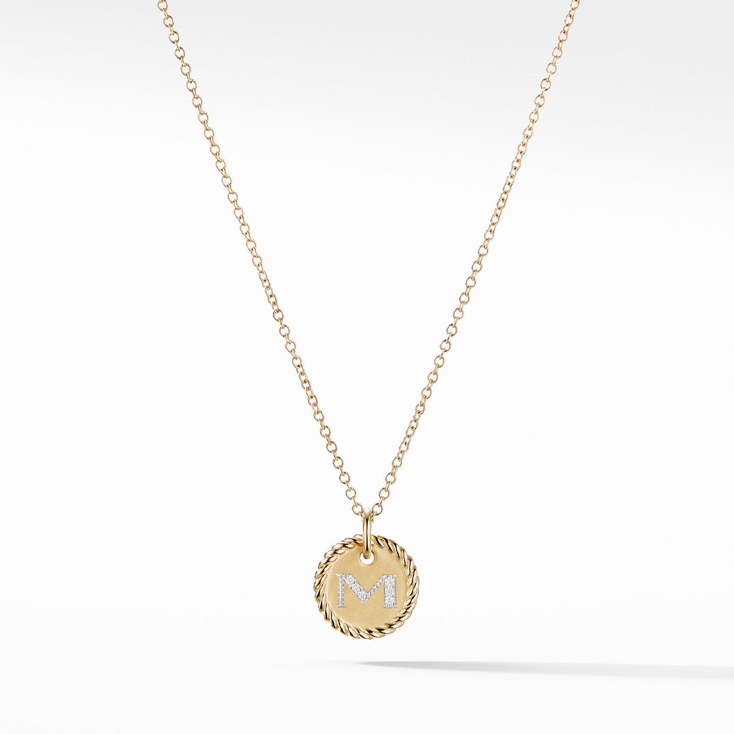 M Initial Charm Necklace in 18K Yellow Gold with Pave© Diamonds