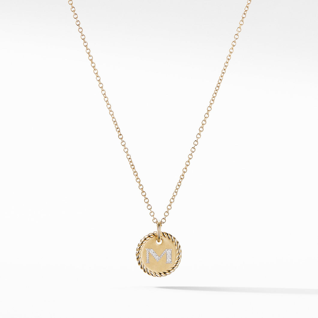 M Initial Charm Necklace in 18K Yellow Gold with Pavé Diamonds