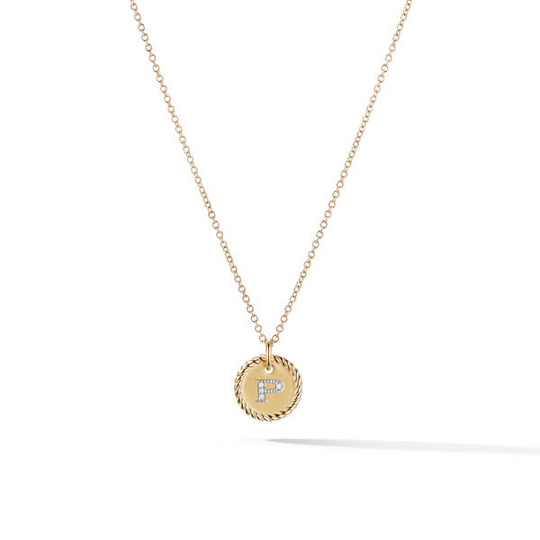 P Initial Charm Necklace in 18K Yellow Gold with Pave© Diamonds
