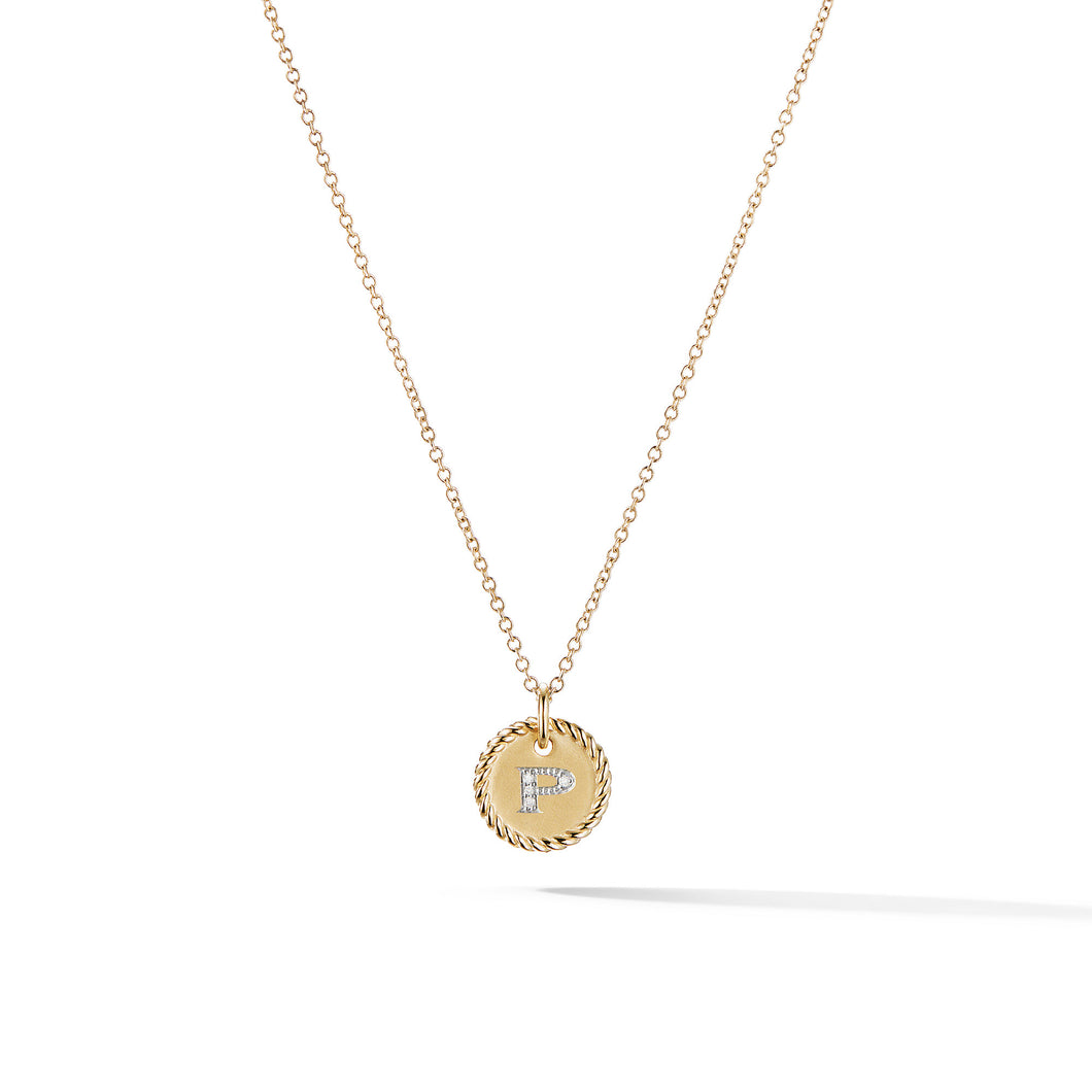 P Initial Charm Necklace in 18K Yellow Gold with Pavé Diamonds