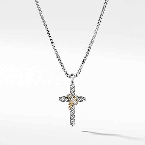 X Cross Necklace in Sterling Silver with 14K Yellow Gold and Pave© Diamonds