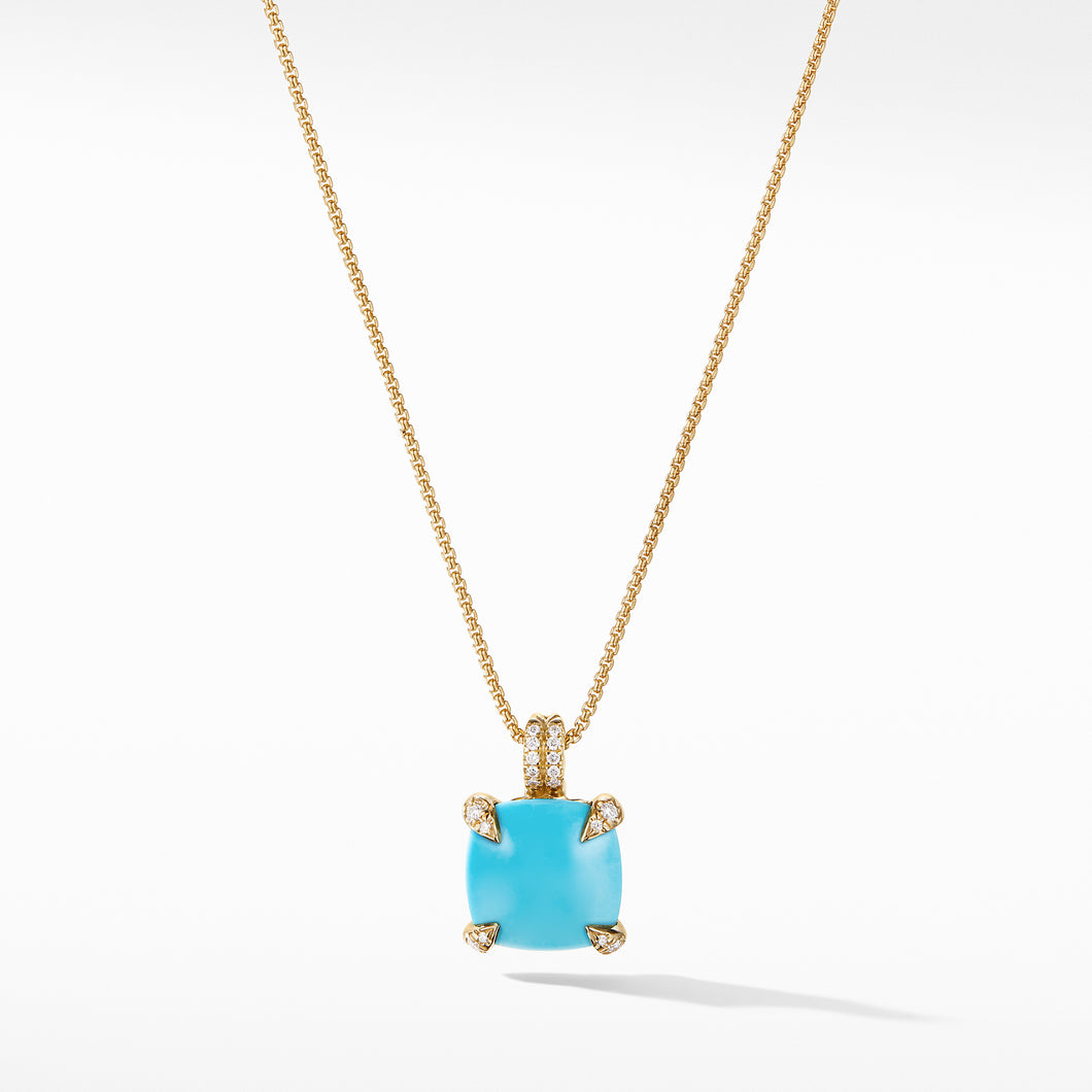 Pendant Necklace with Turquoise and Diamonds in 18K Gold