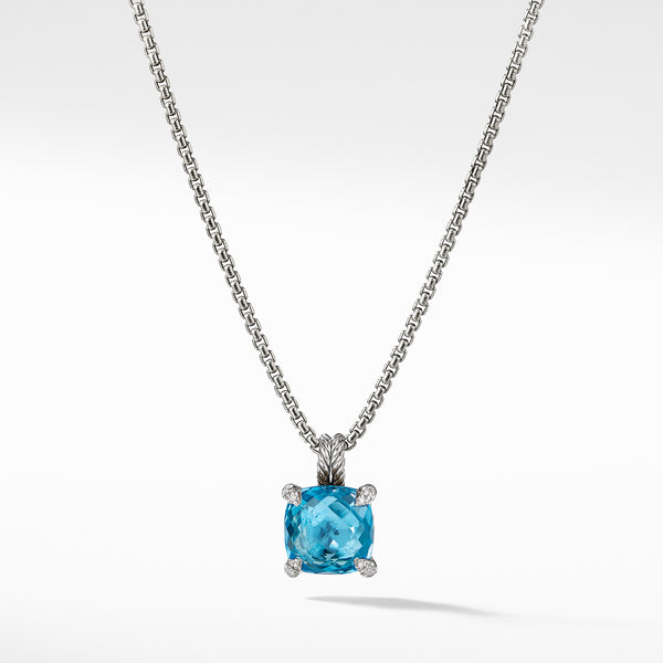Chatelaine Pendant Necklace in Sterling Silver with Blue Topaz and Pave© Diamonds