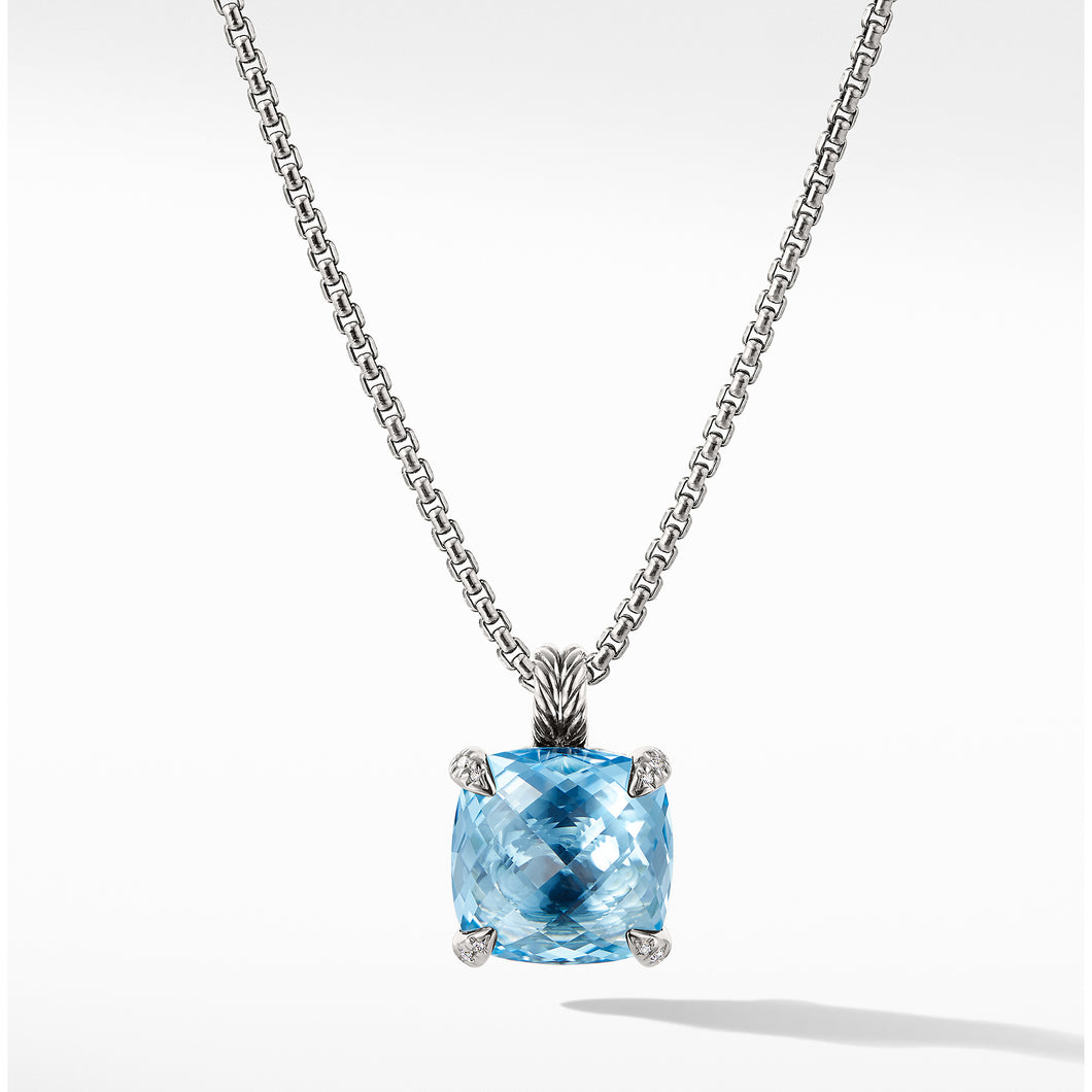 Chatelaine® Pendant Necklace with Blue Topaz and Diamonds, 14mm
