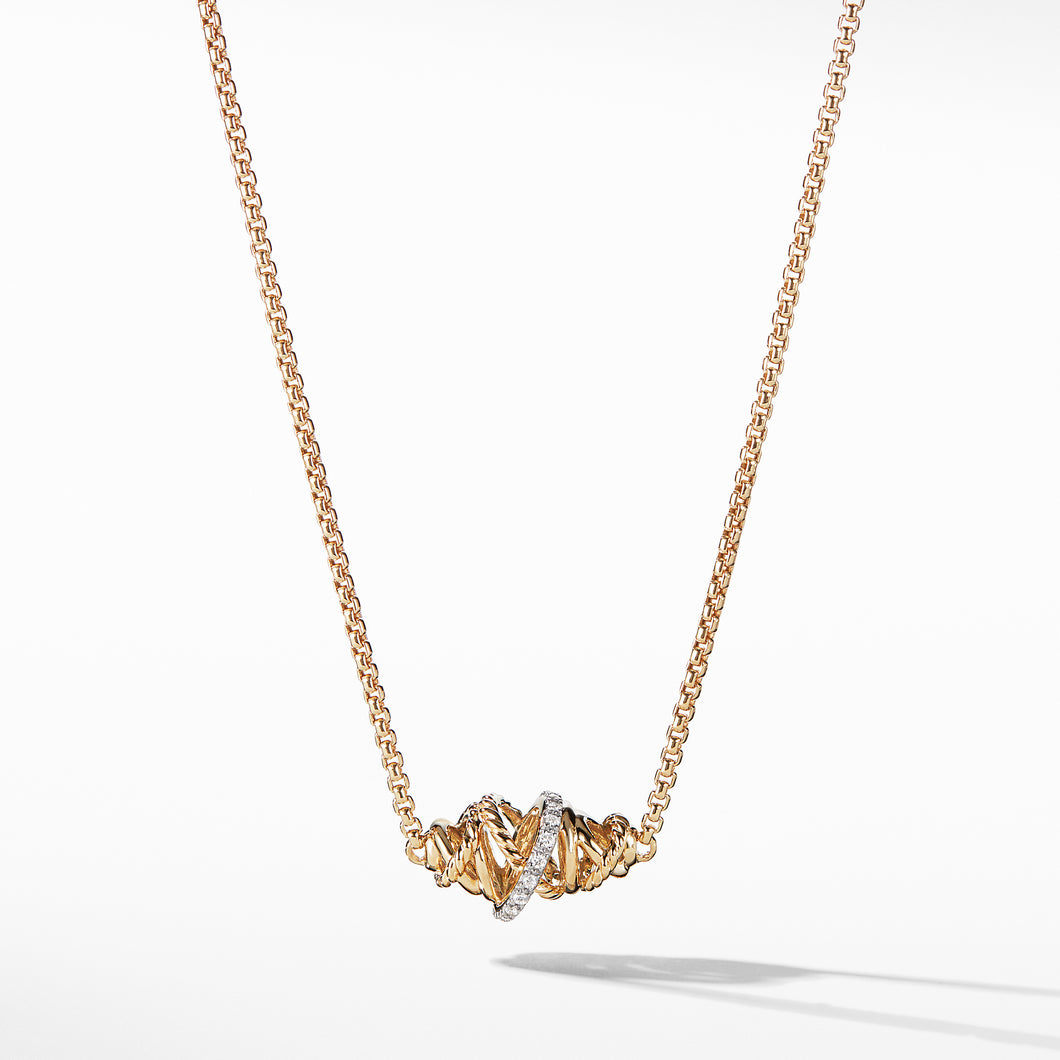Crossover Single Station Necklace with Diamonds in 18K Gold