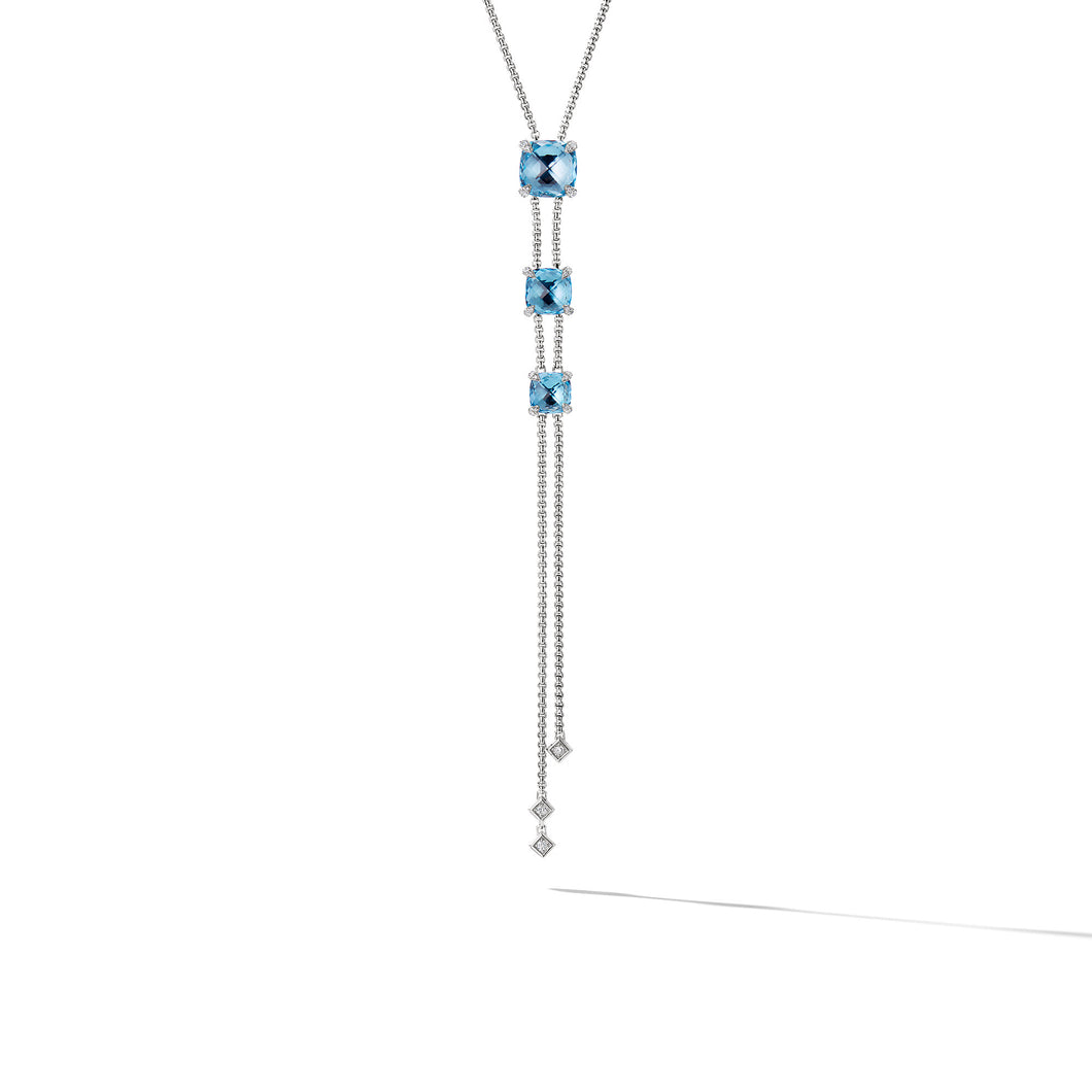 Chatelaine Y Necklace with Blue Topaz and Pavé Diamonds