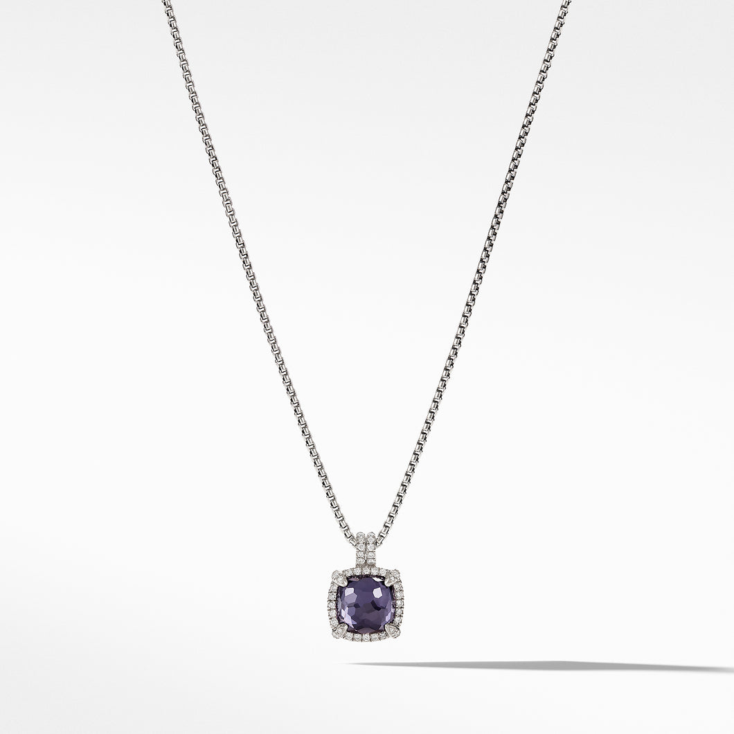Chatelaine® Pave Bezel Pendant Necklace with Black Orchard and Diamonds, 9mm