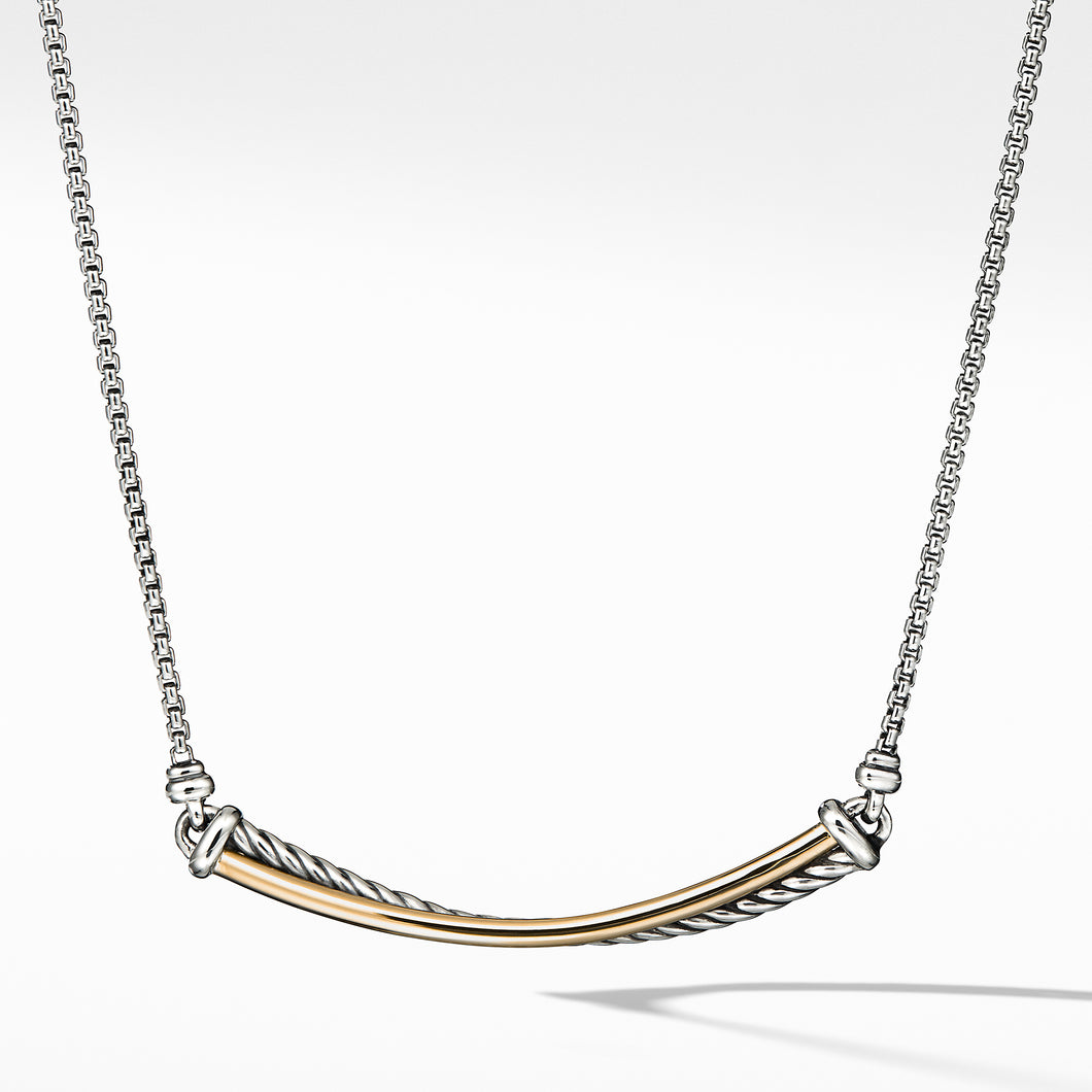Crossover Bar Necklace in Sterling Silver with 18K Yellow Gold